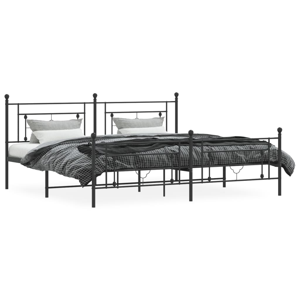 vidaXL Metal Bed Frame without Mattress with Footboard Black 193x203 cm