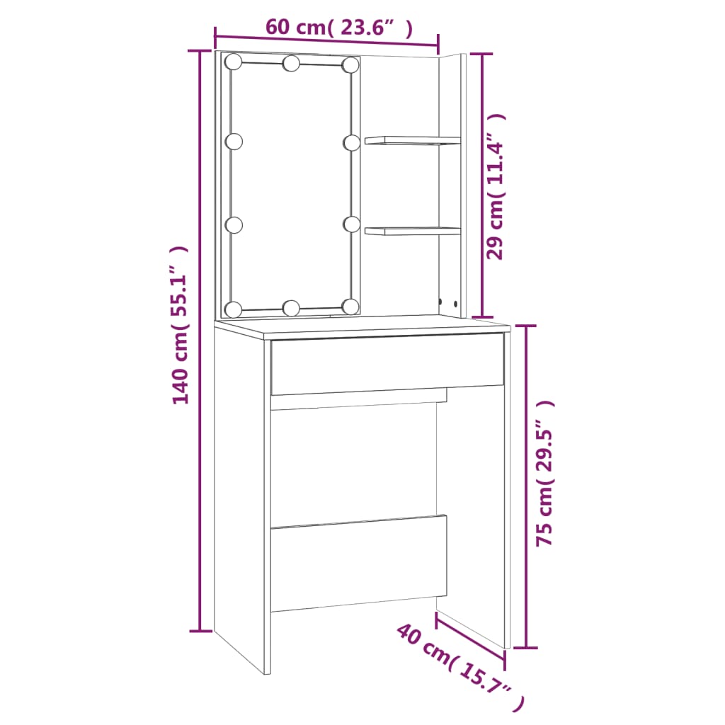 vidaXL Dressing Table Set with LED Sonoma Oak Engineered Wood