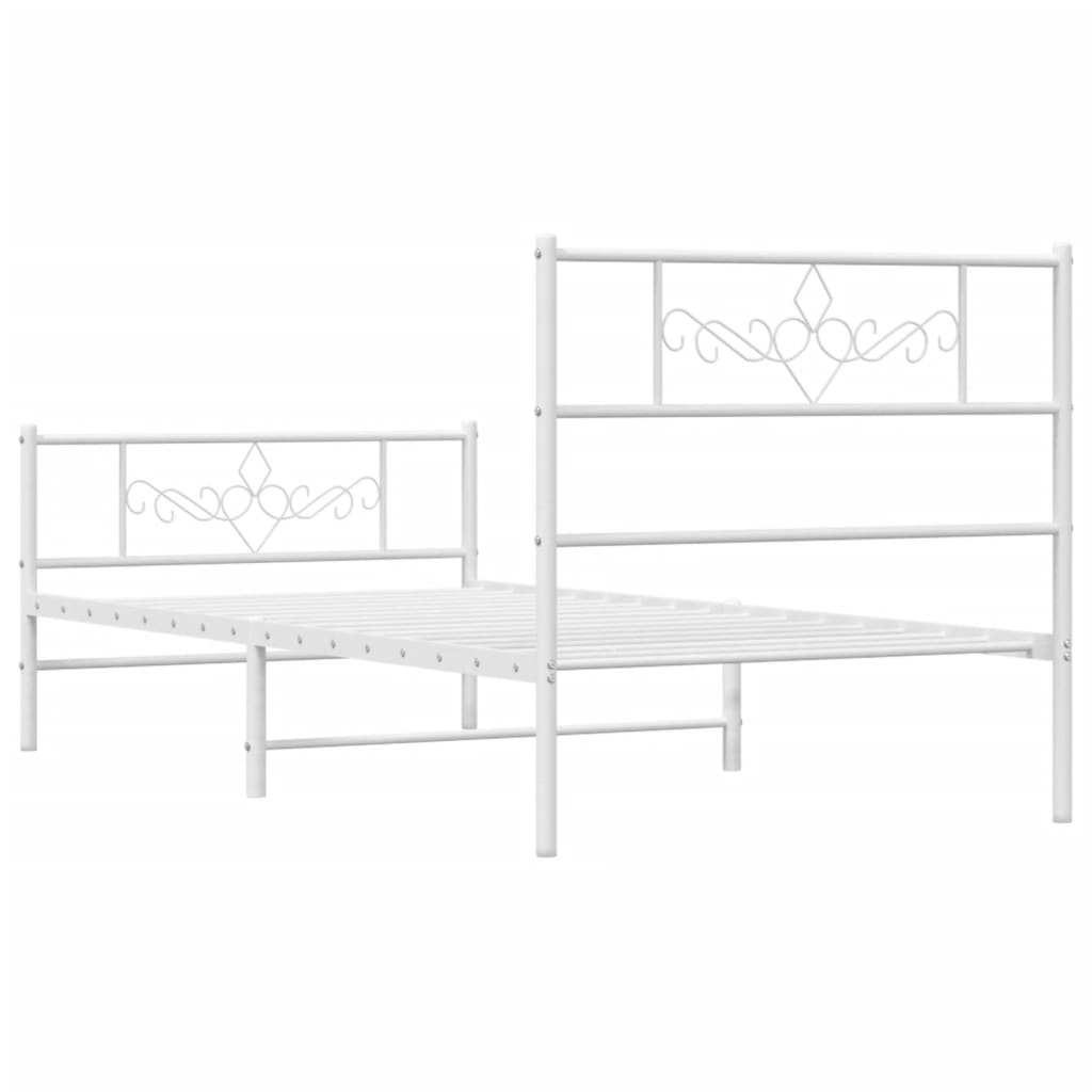 vidaXL Metal Bed Frame without Mattress with Footboard White 75x190 cm Small Single