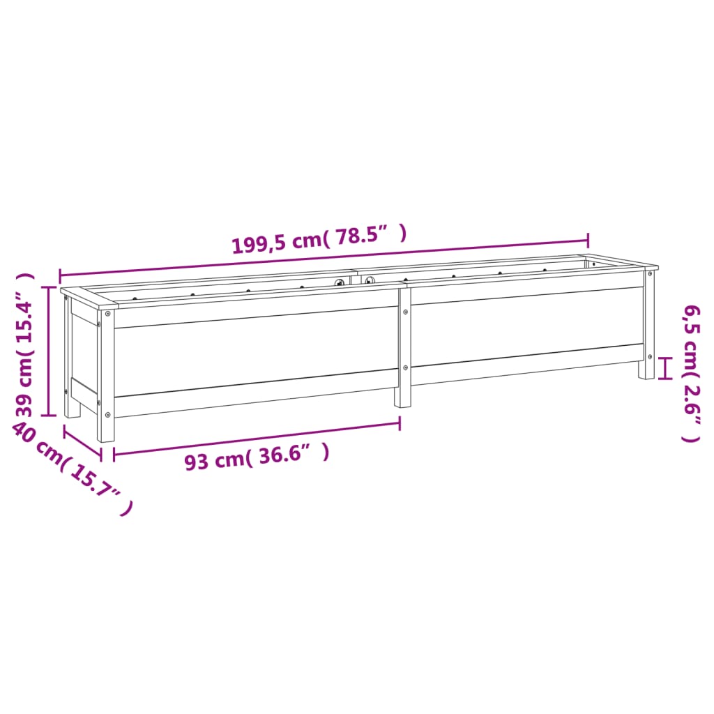 vidaXL Garden Raised Bed Black 199.5x40x39 cm Solid Wood Pine