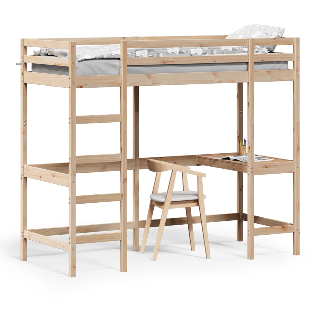 vidaXL Loft Bed without Mattress 75x190 cm Small Single Solid Wood Pine