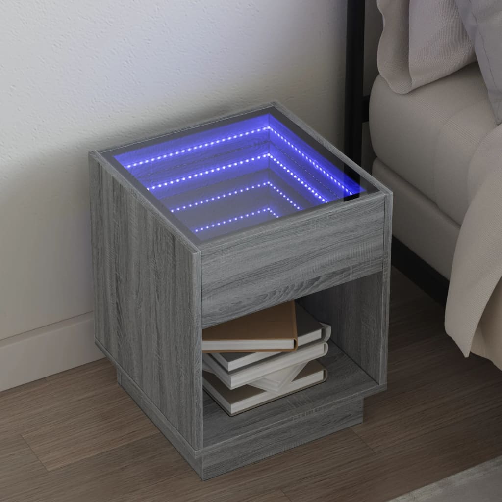 vidaXL Bedside Table with Infinity LED Grey Sonoma 40x40x50 cm