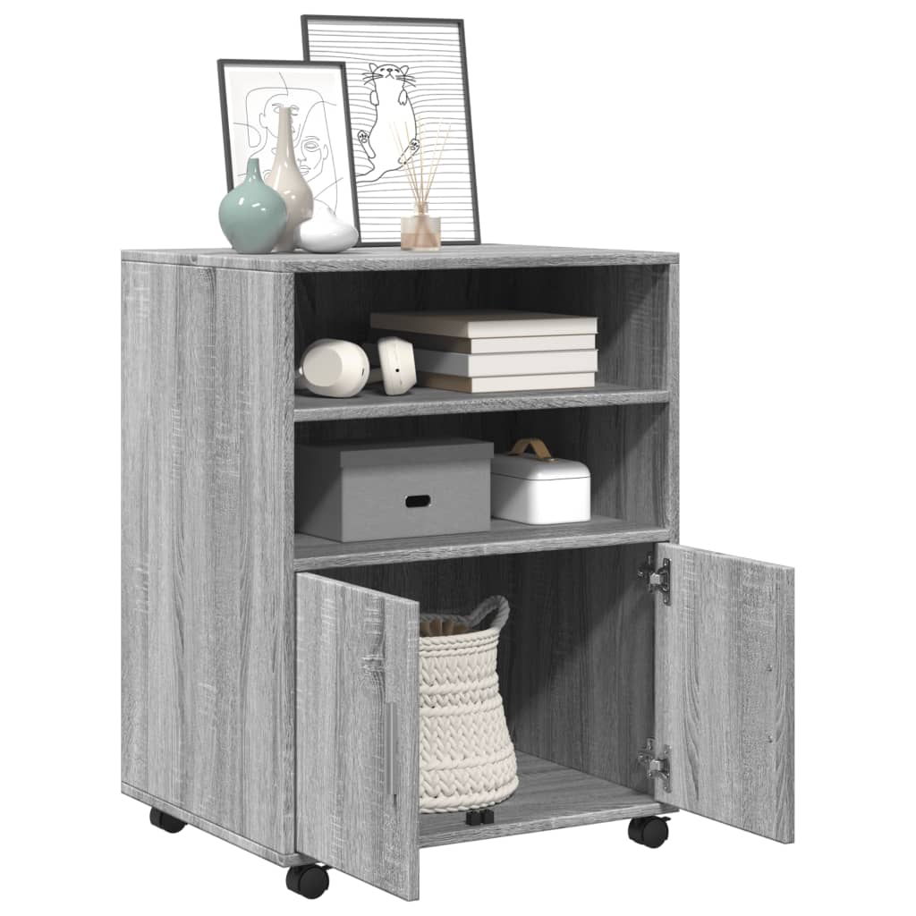 vidaXL Rolling Cabinet Grey Sonoma 60x48x81 cm Engineered Wood