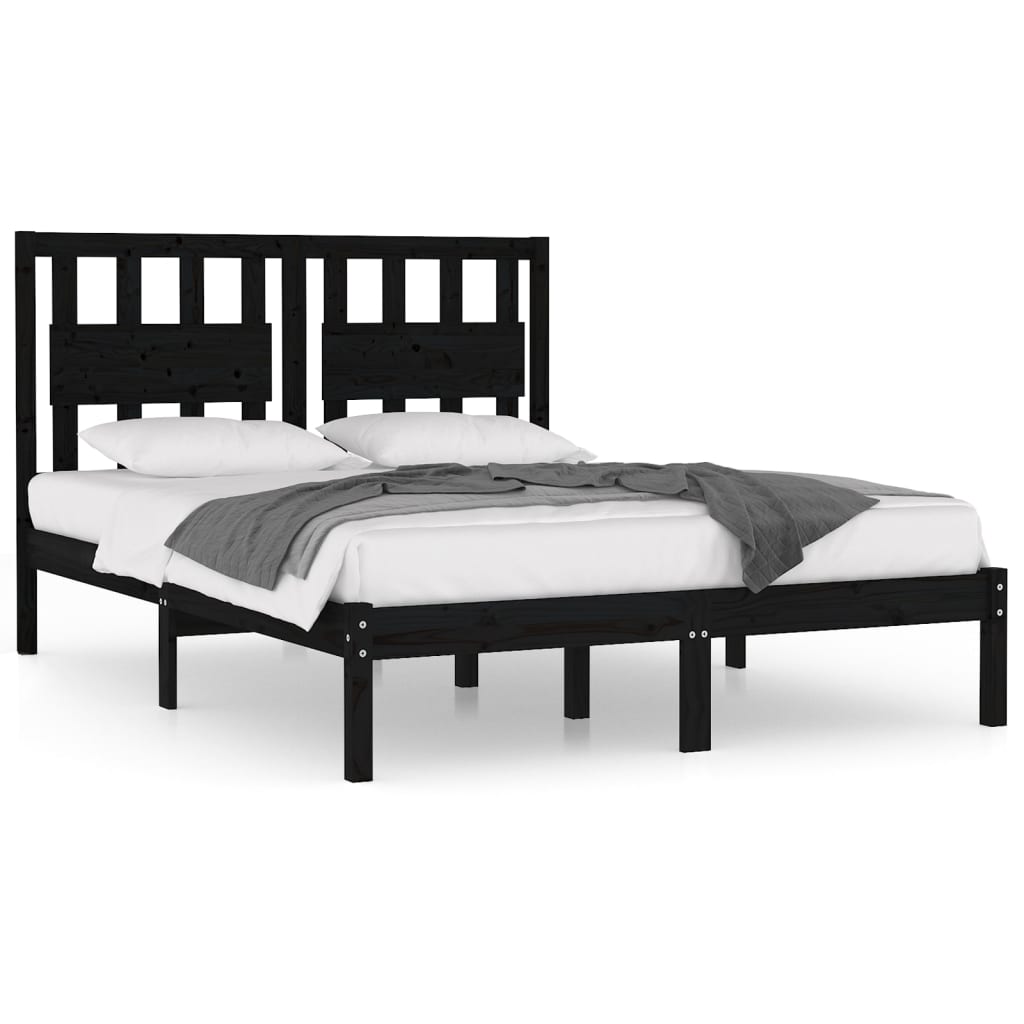 vidaXL Bed Frame without Mattress Black Solid Wood 120x200 cm (810016+818564)