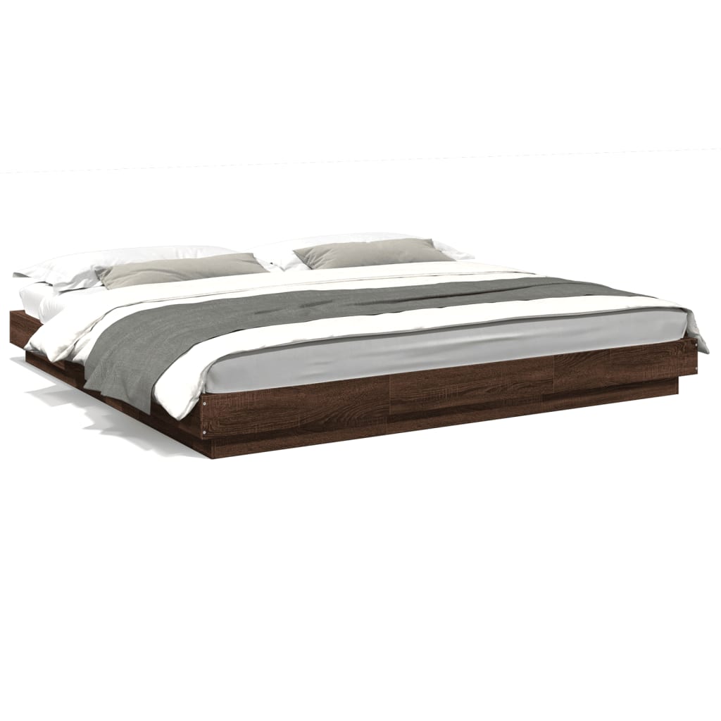 vidaXL Bed Frame with LED Lights without Mattress Brown Oak 200x200 cm