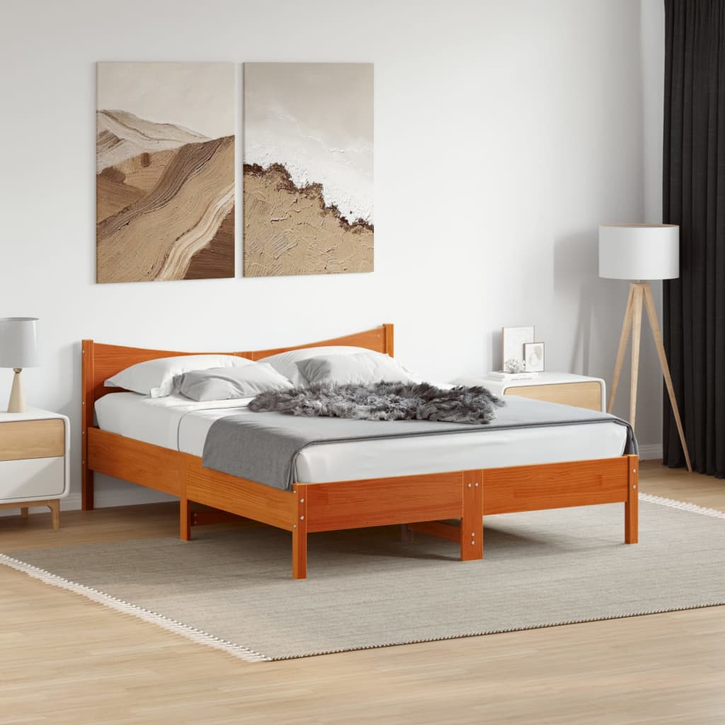 vidaXL Bed Frame without Mattress Wax Brown 150x200 cm King Size Solid Wood Pine