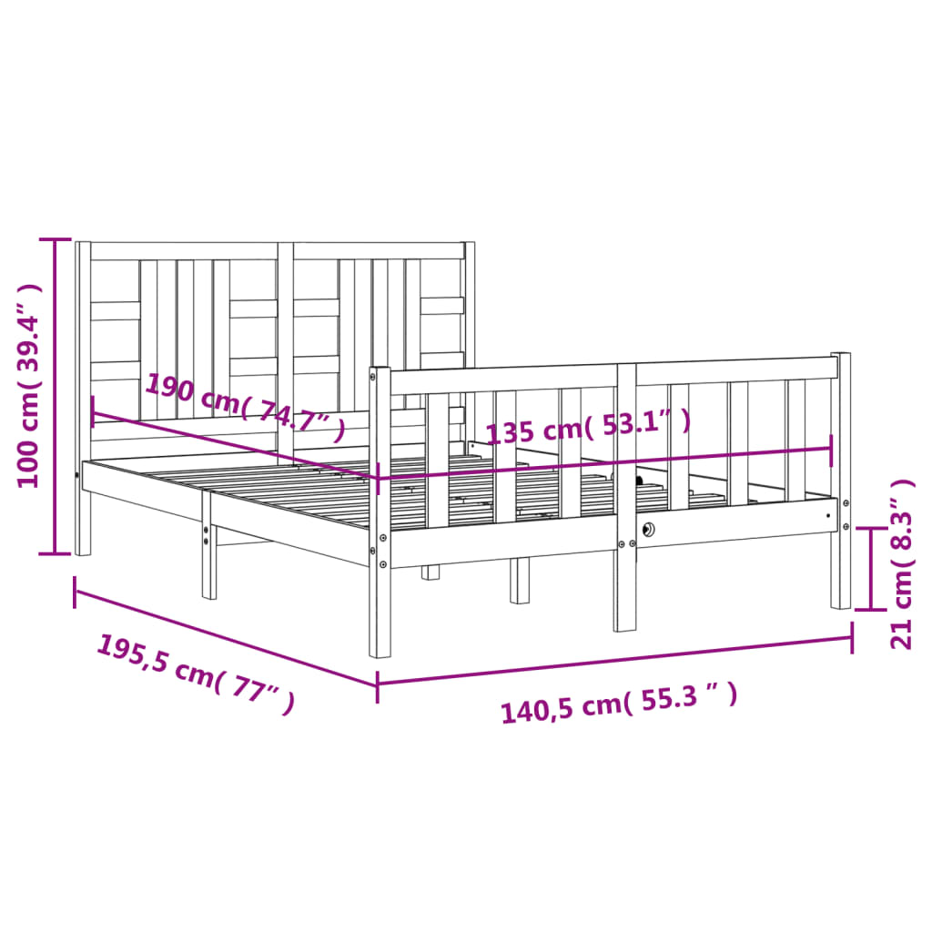 vidaXL Bed Frame without Mattress White Double Solid Wood Pine