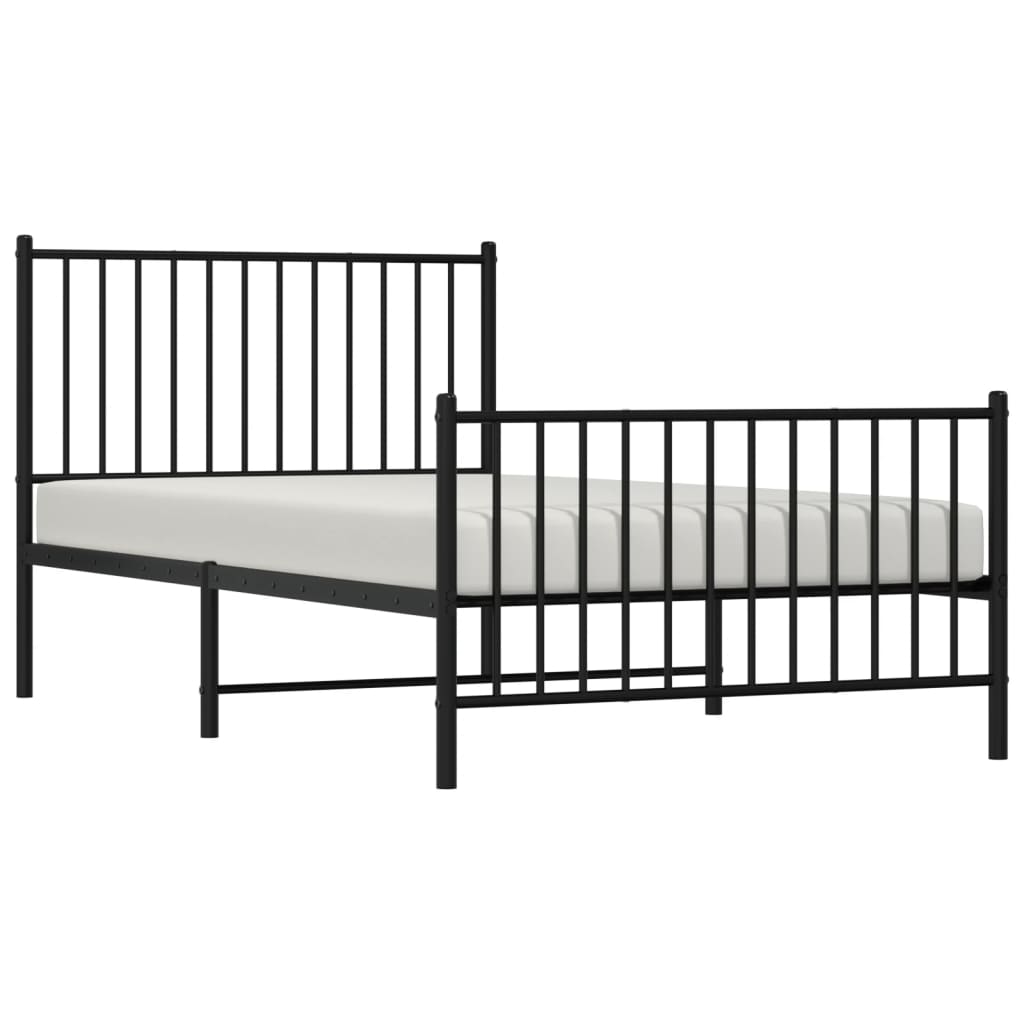 vidaXL Metal Bed Frame without Mattress with Footboard Black 100x190 cm