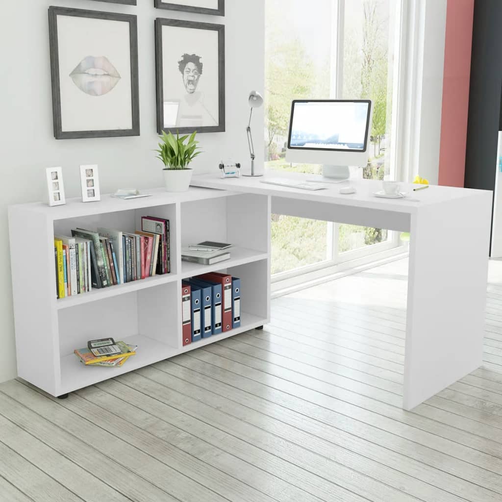 vidaXL Corner Desk 4 Shelves White