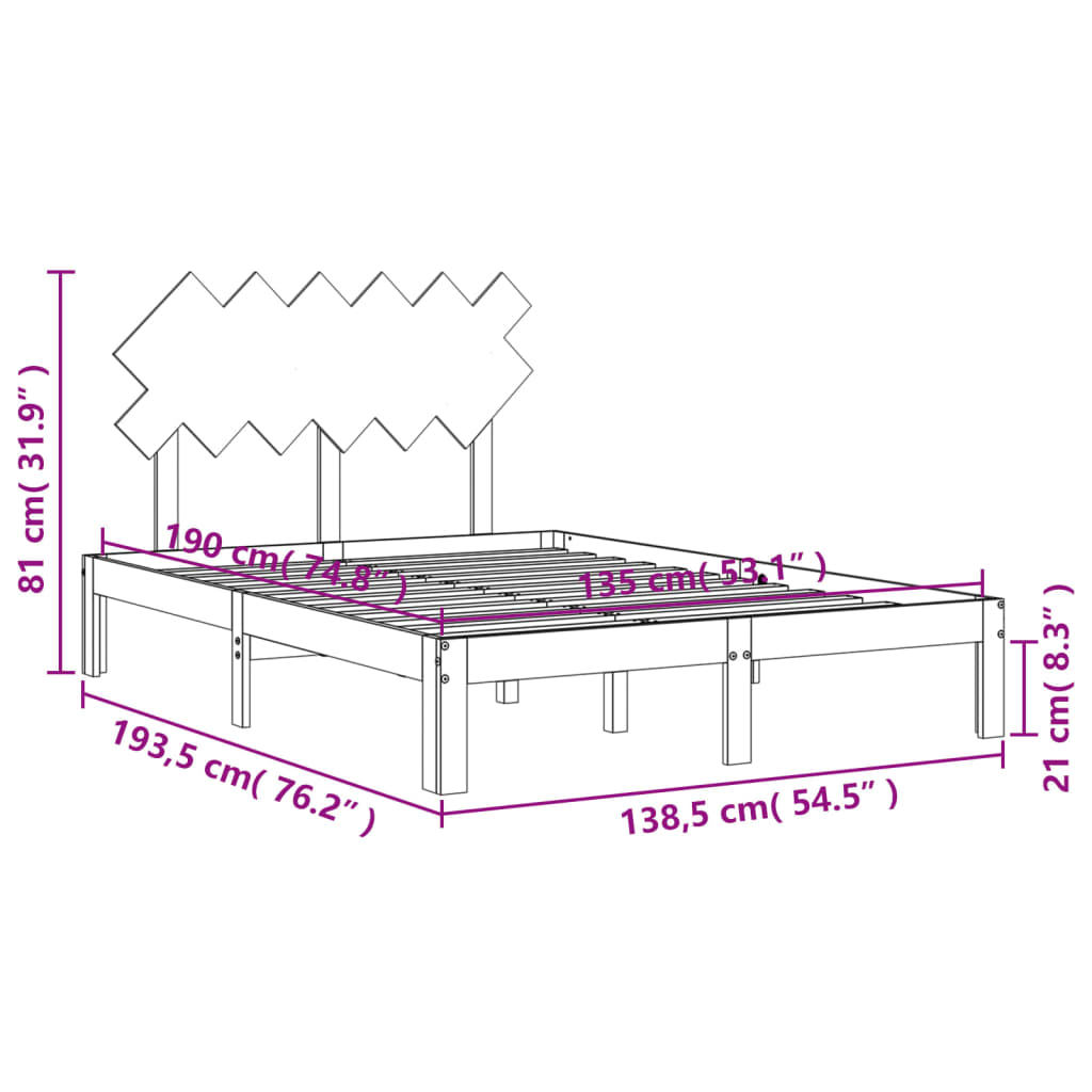 vidaXL Bed Frame without Mattress Black Double Solid Wood Pine