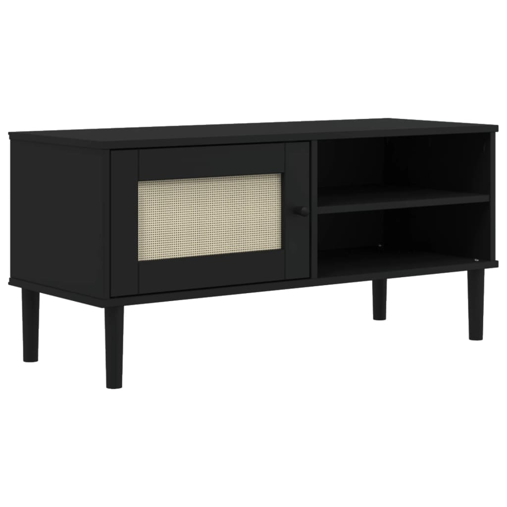 vidaXL TV Cabinet SENJA Rattan Look Black 106x40x49cm Solid Wood Pine