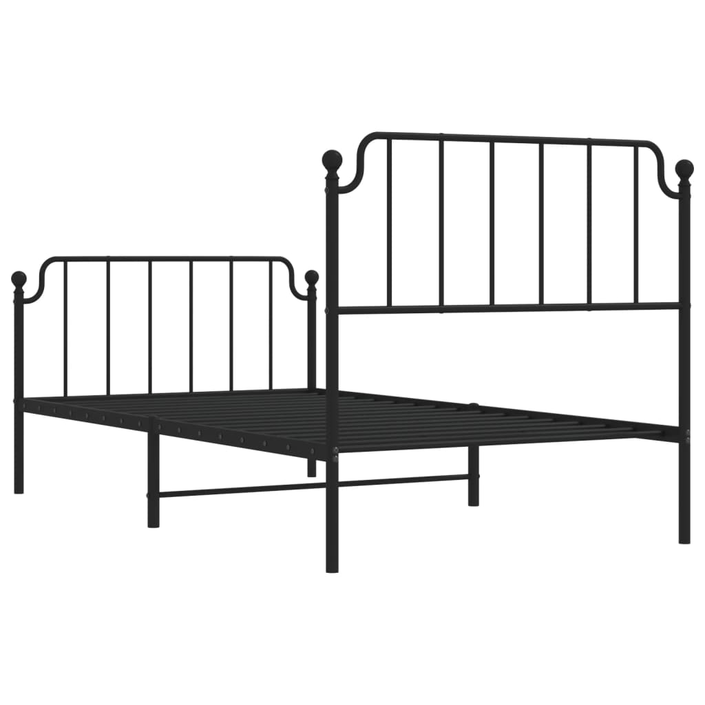 vidaXL Metal Bed Frame without Mattress with Footboard Black 100x190 cm