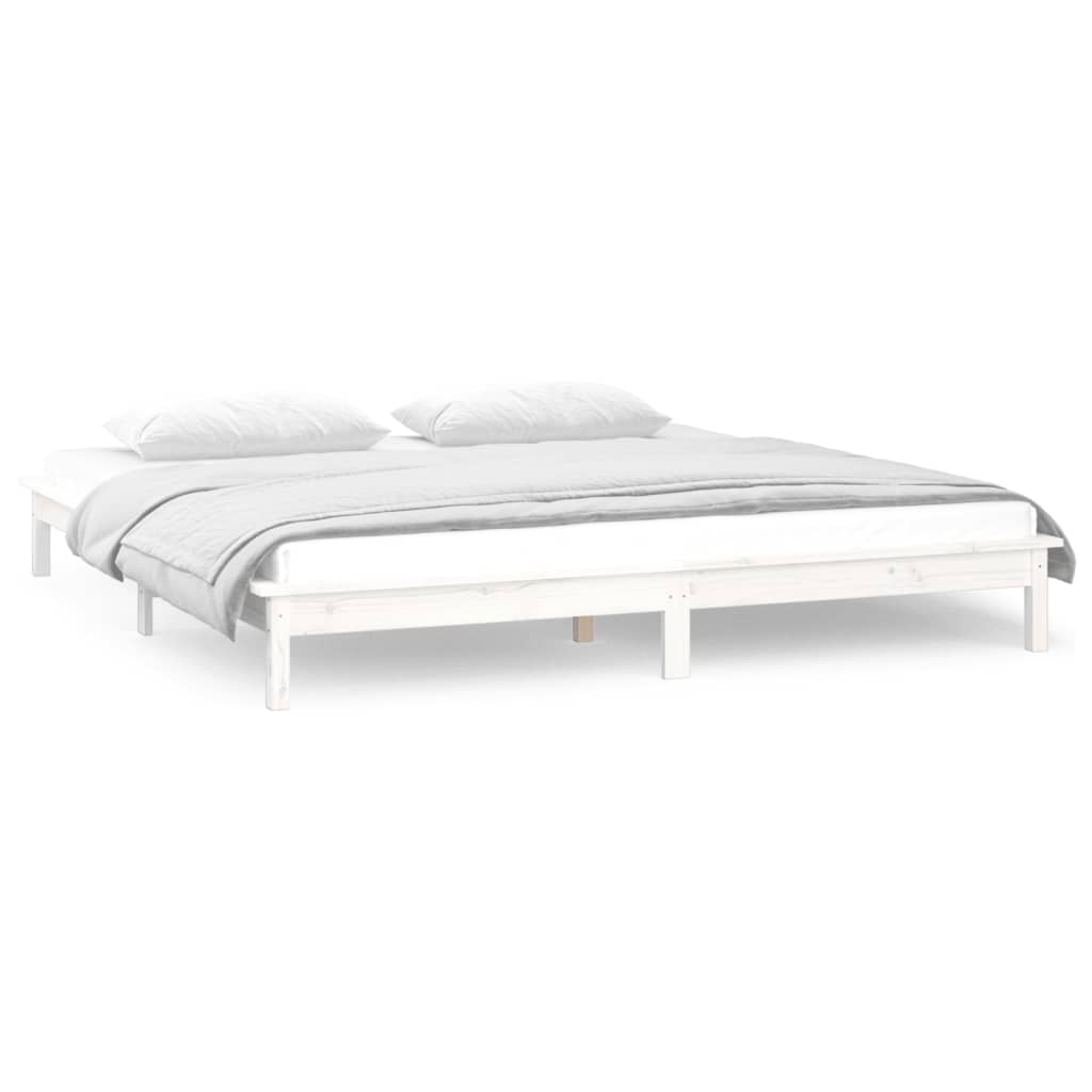 vidaXL LED Bed Frame without Mattress White 135x190 cm Double Solid Wood