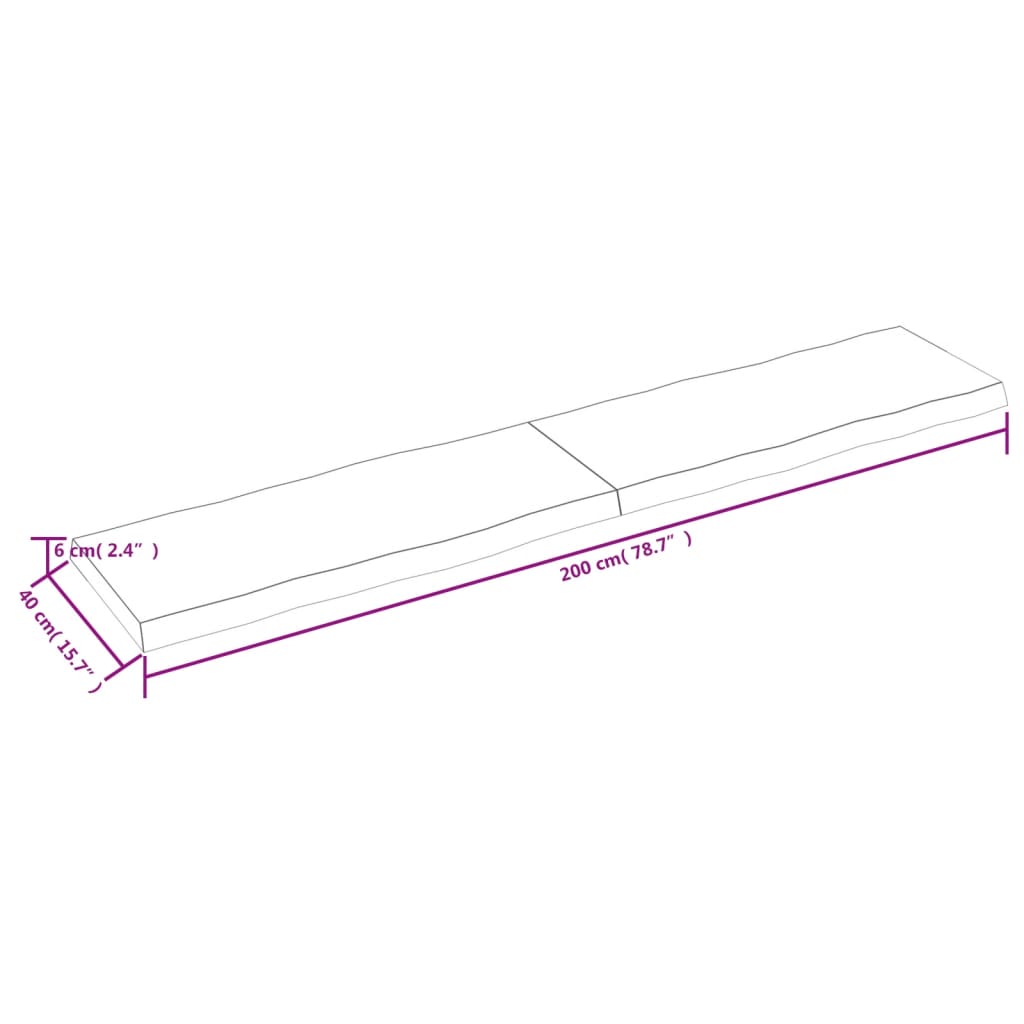 vidaXL Table Top 200x40x(2-6) cm Untreated Solid Wood Live Edge