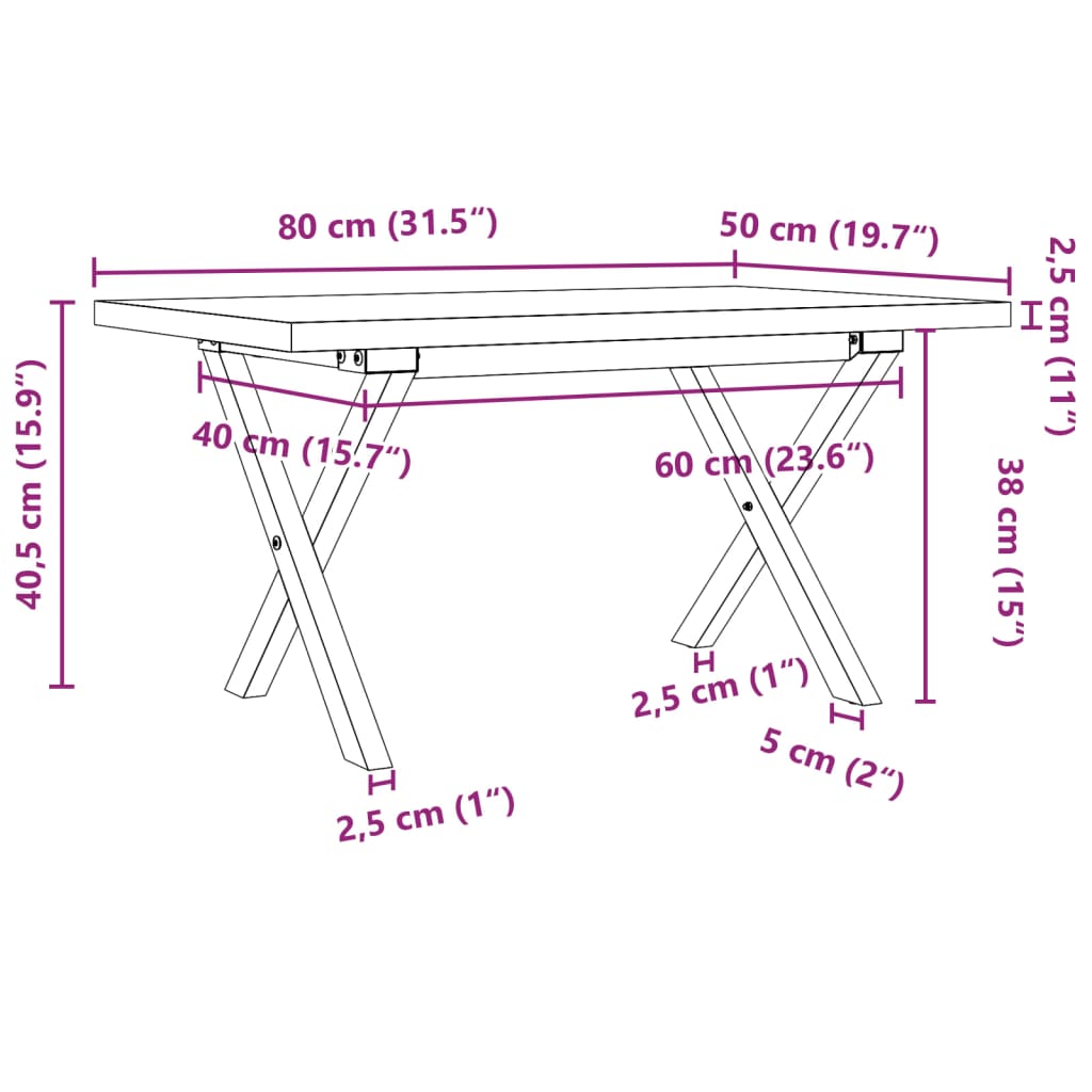 vidaXL Coffee Table X-Frame 80x50x40.5 cm Solid Wood Pine and Cast Iron