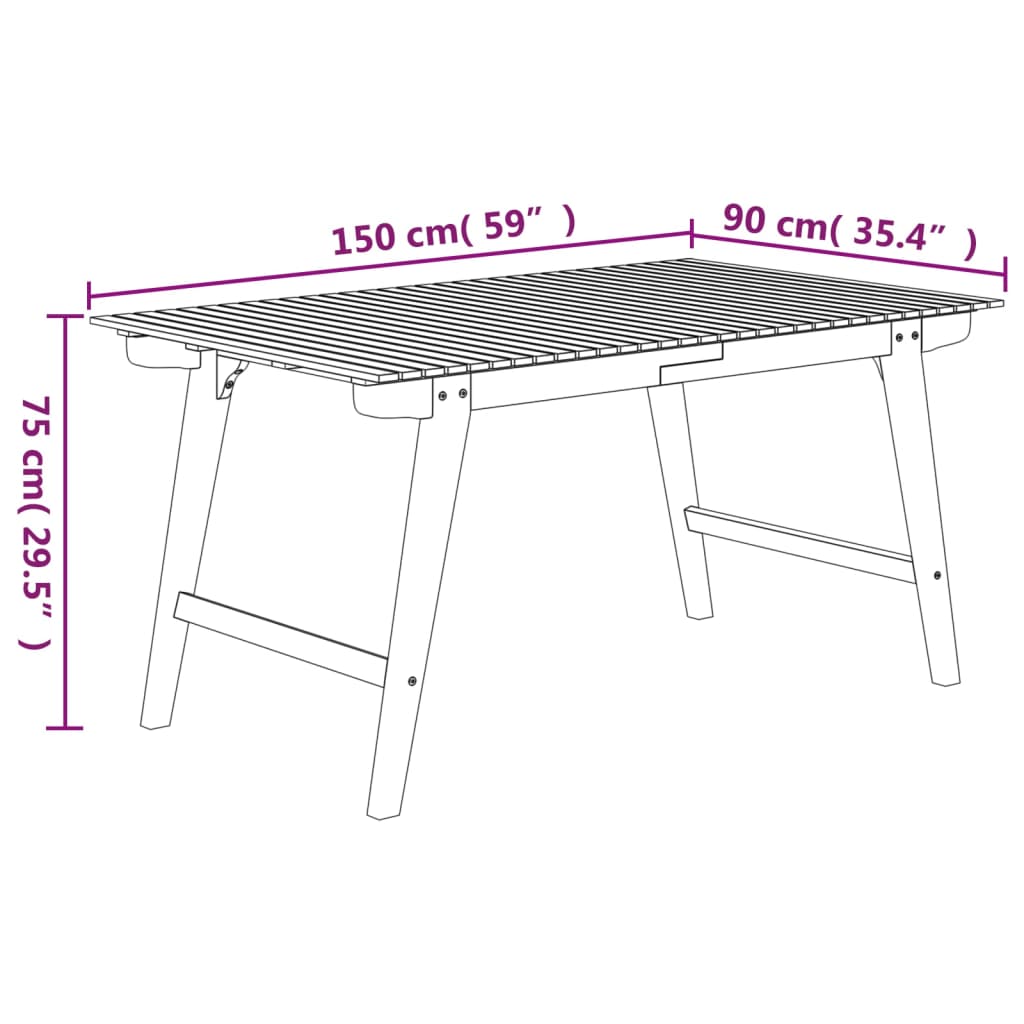 vidaXL Garden Table 150x90x75 cm Solid Wood Acacia