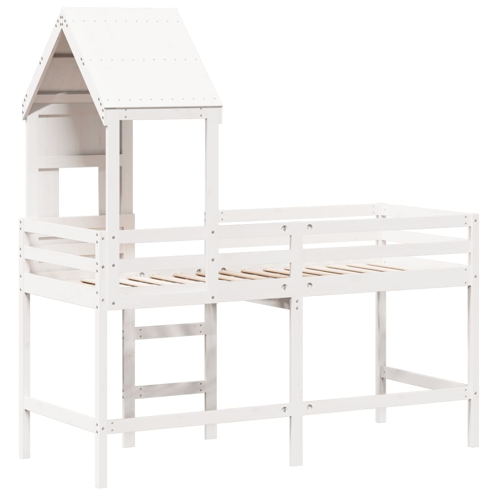 vidaXL Loft Bed with Ladder and Roof without Mattress White 80x200 cm