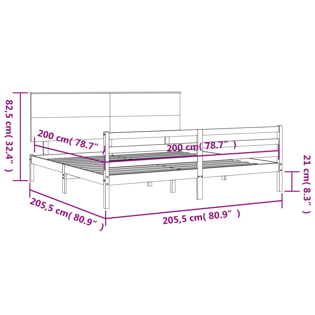 vidaXL Bed Frame without Mattress White 200x200 cm Solid Wood