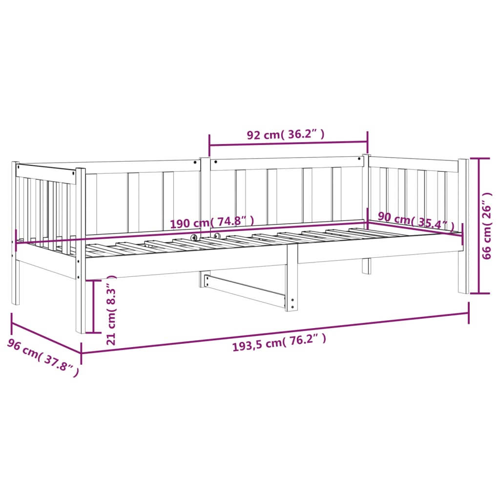 vidaXL Day Bed without Mattress 90x190 cm Single Solid Wood Pine