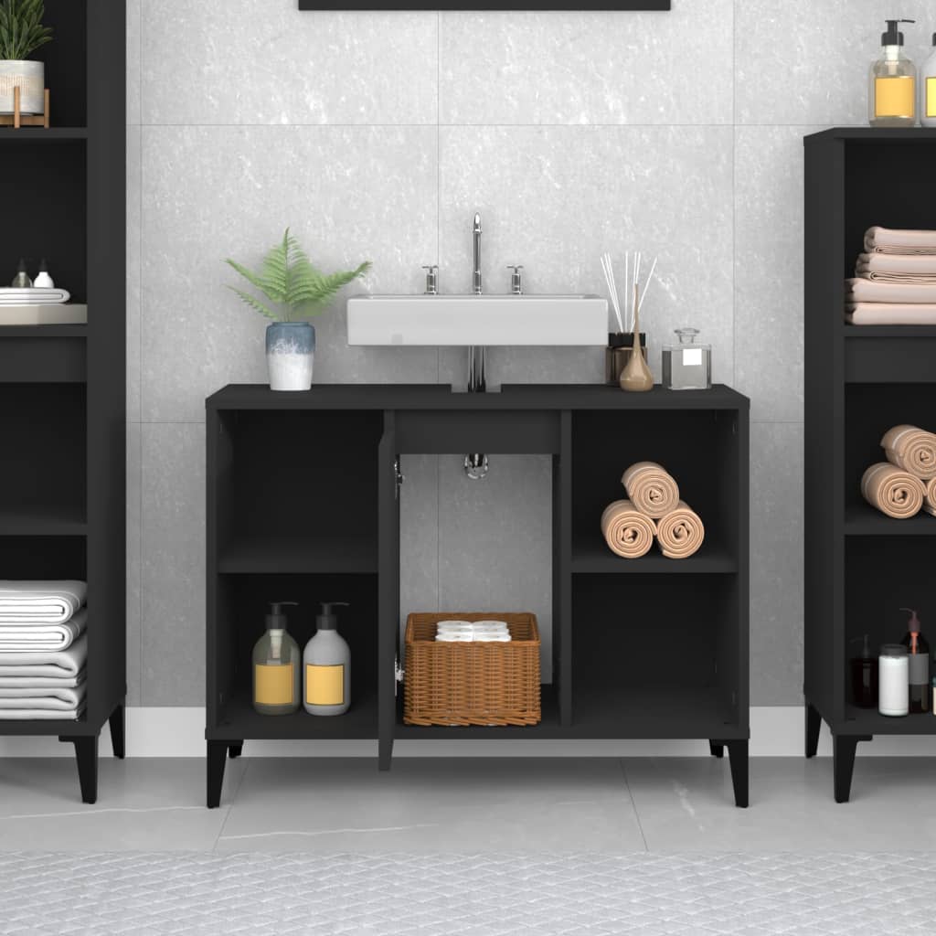 vidaXL Sink Cabinet Black 80x33x60 cm Engineered Wood