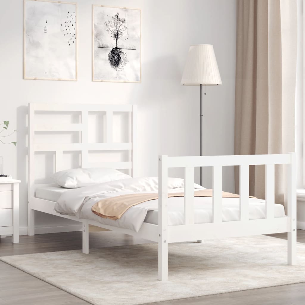 vidaXL Bed Frame without Mattress White Single Solid Wood Pine