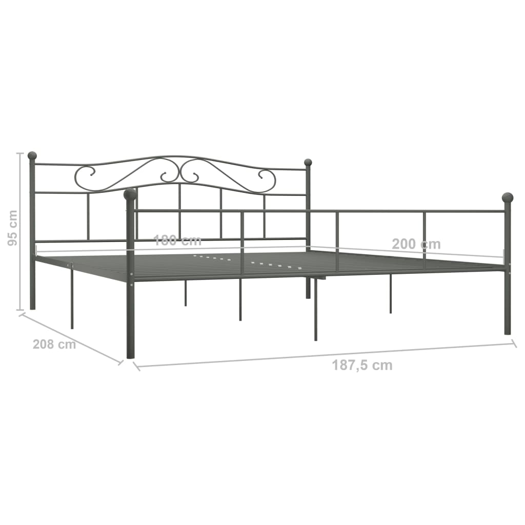 vidaXL Bed Frame without Mattress Grey Metal 180x200 cm Super King