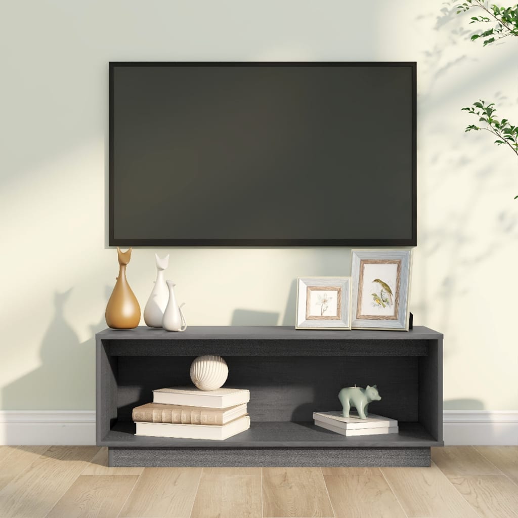 vidaXL TV Cabinet Grey 90x35x35 cm Solid Wood Pine