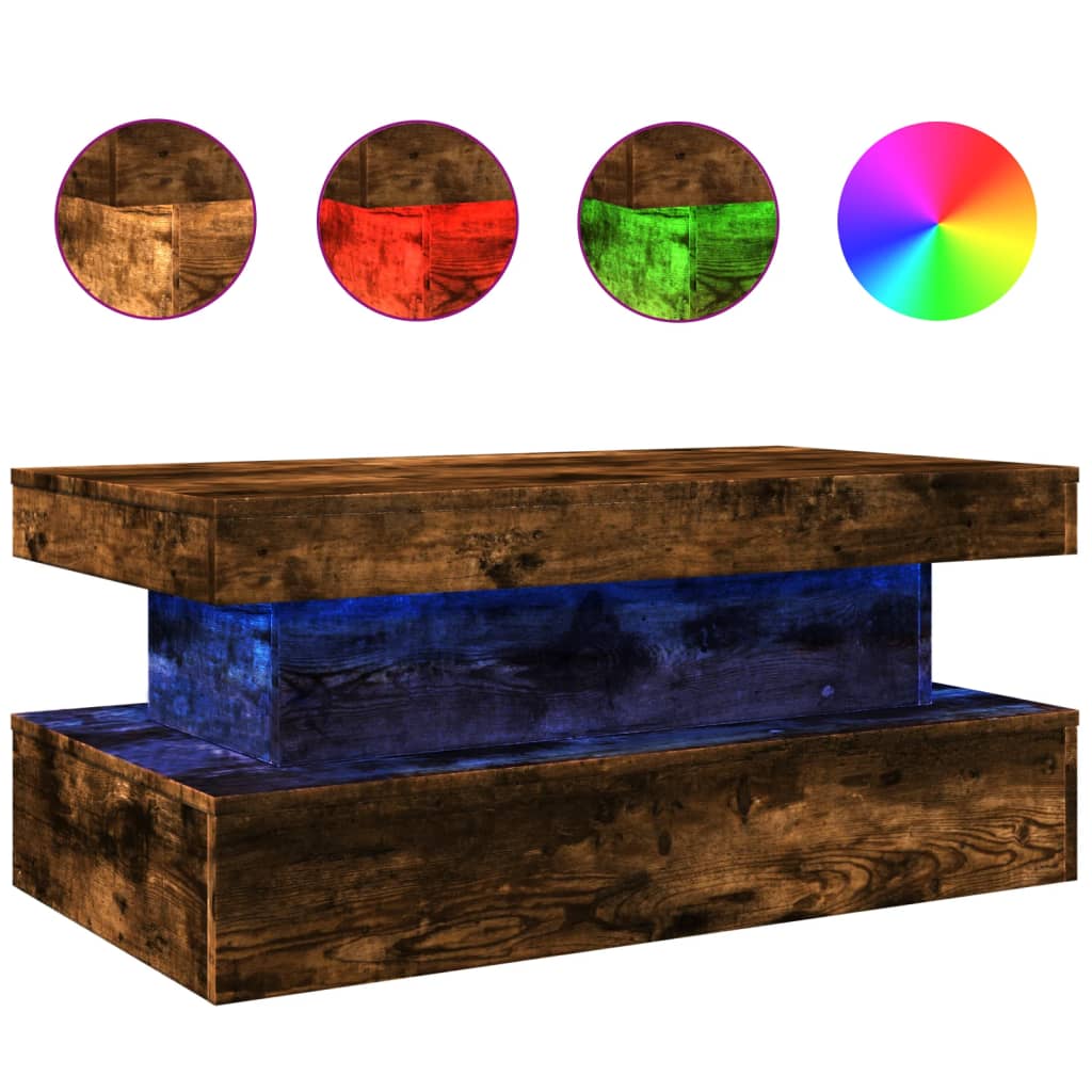 vidaXL Coffee Table with LED Lights Smoked Oak 90x50x40 cm