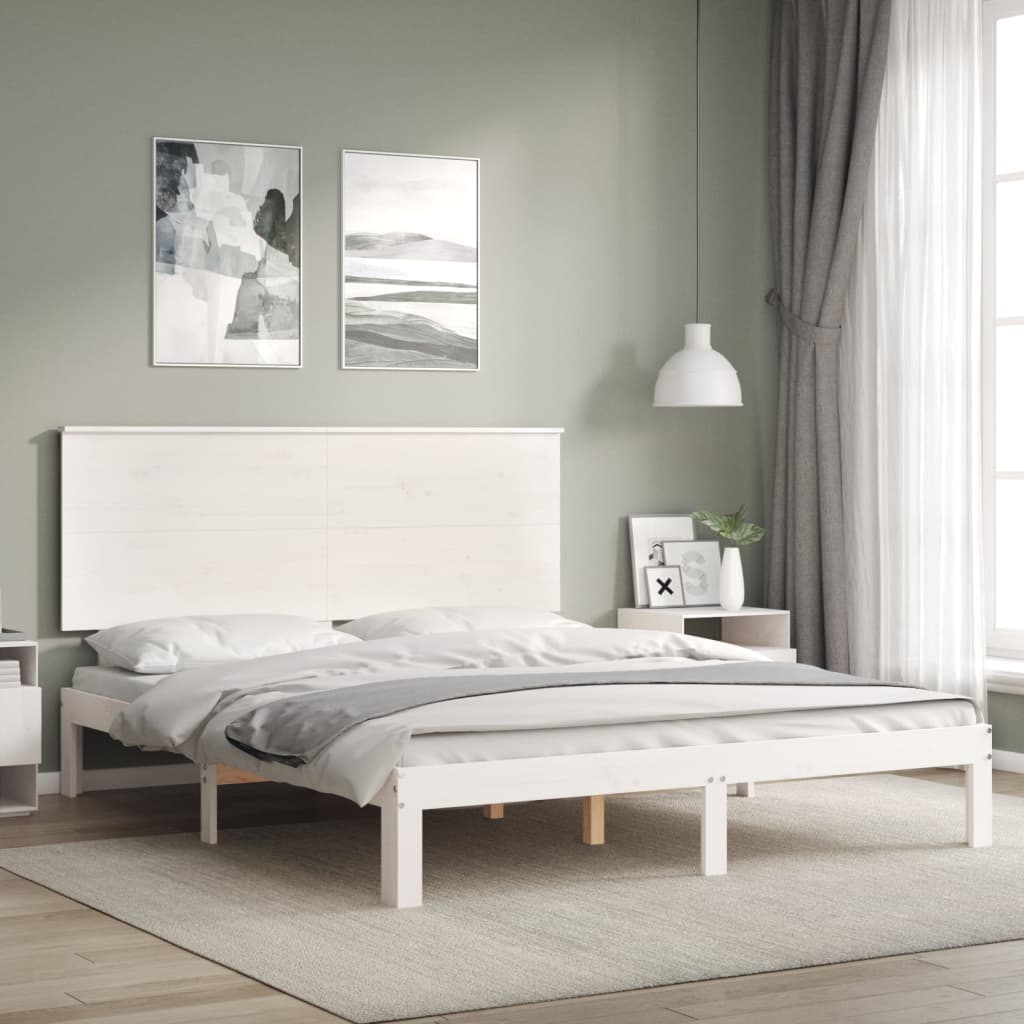 vidaXL Bed Frame without Mattress White King Size Solid Wood Pine