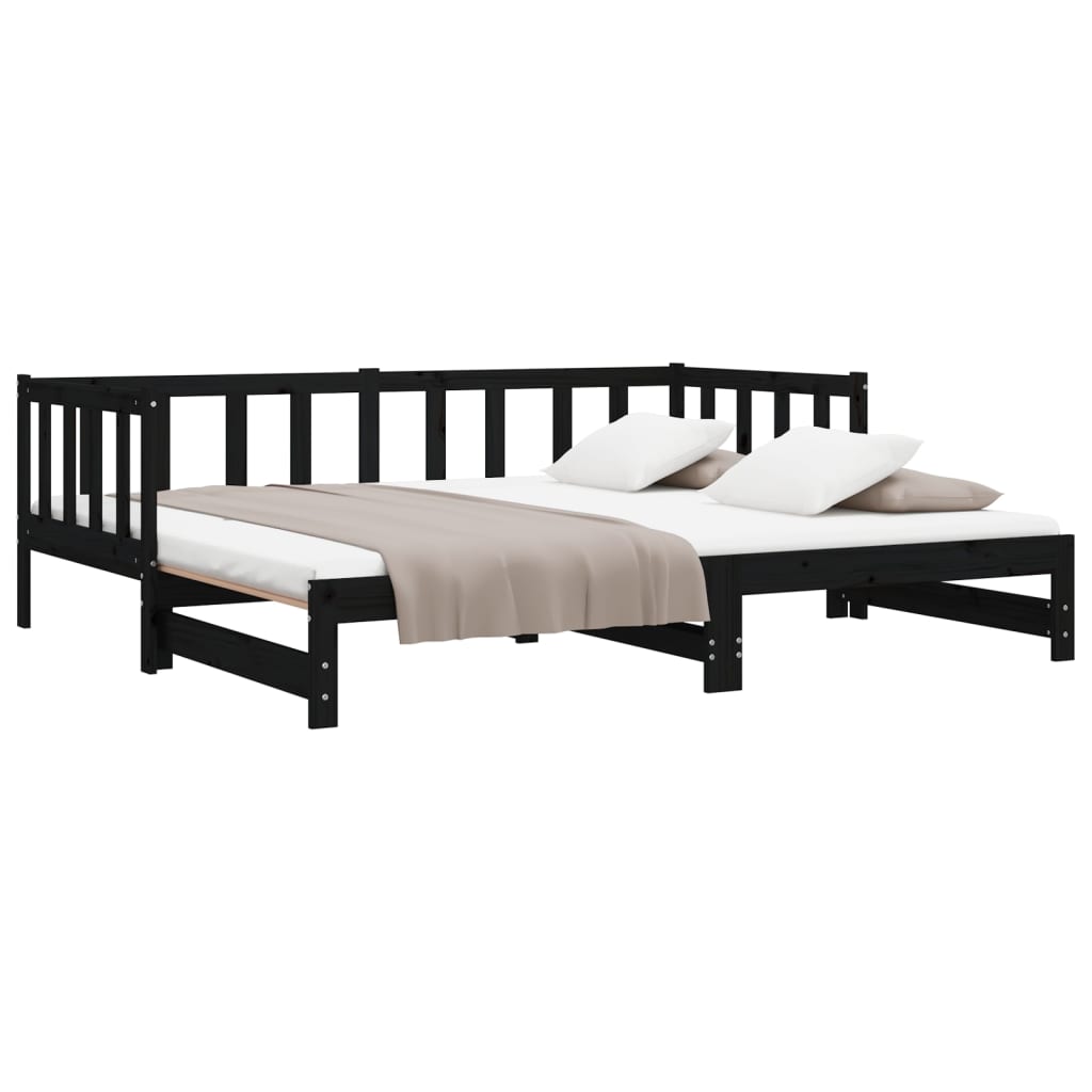 vidaXL Pull-out Day Bed without Mattress Black 2x(80x200) cm