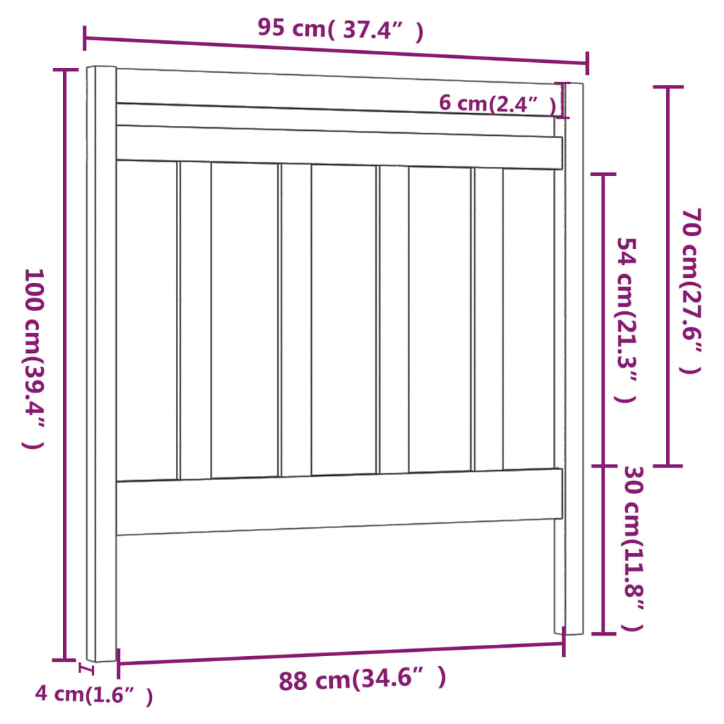 vidaXL Bed Headboard Grey 95x4x100 cm Solid Wood Pine