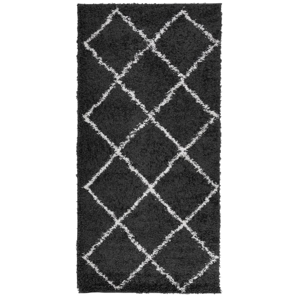 vidaXL Shaggy Rug PAMPLONA High Pile Modern Black and Cream 100x200 cm