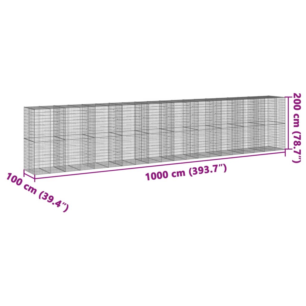 vidaXL Gabion Basket with Cover 1000x100x200 cm Galvanised Iron