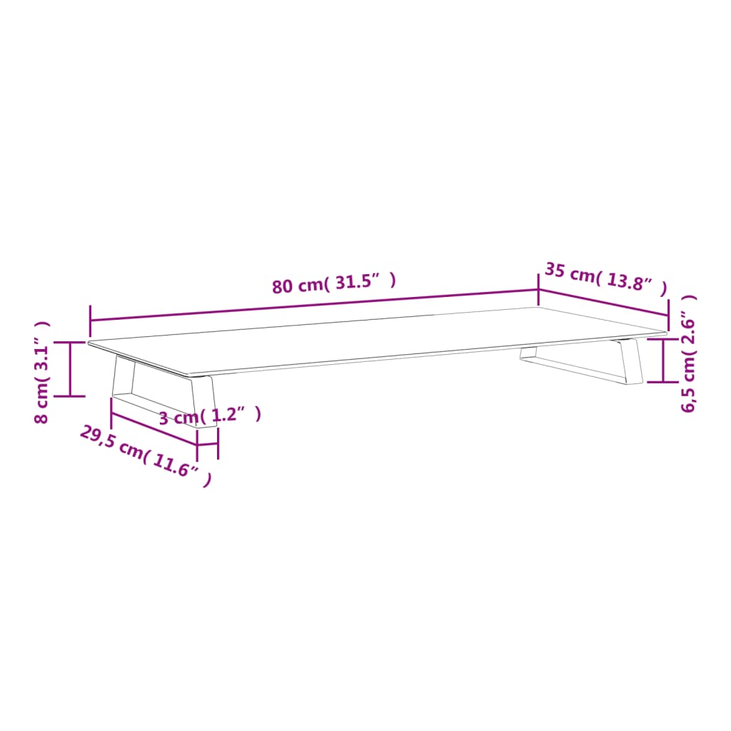 vidaXL Monitor Stand White 80x35x8 cm Tempered Glass and Metal