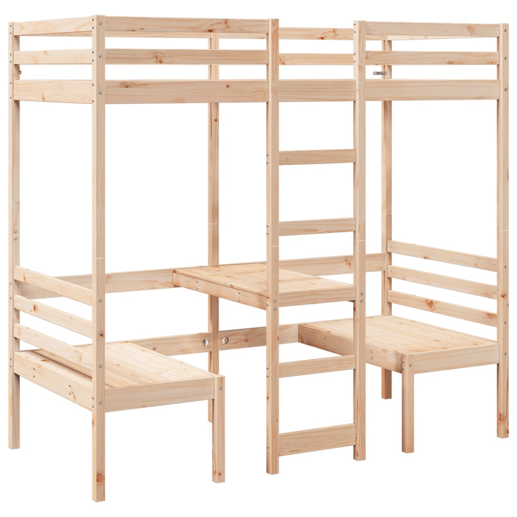 vidaXL Loft Bed Frame with Desk and Chairs 75x190cm Solid Wood Pine