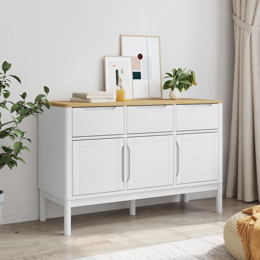 vidaXL Sideboard FLORO White 114x43x74 cm Solid Wood Pine