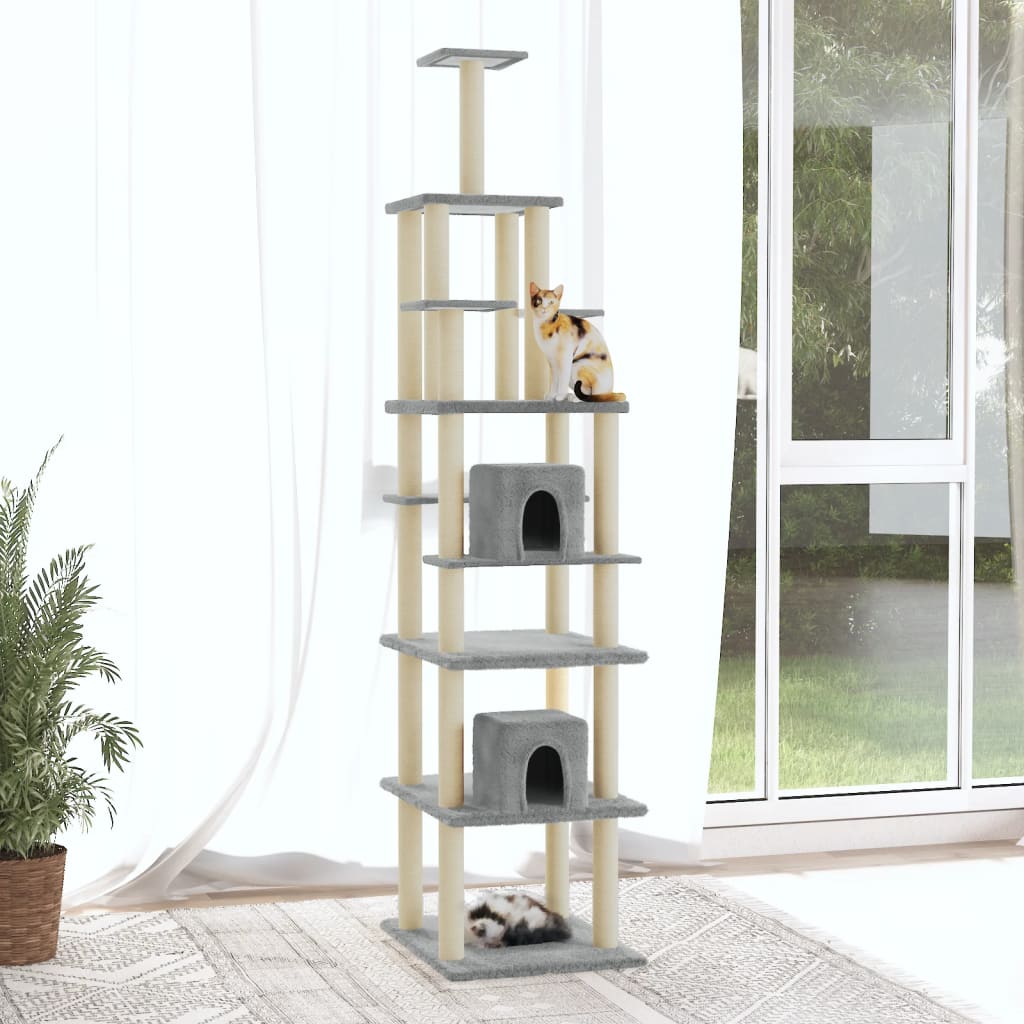 vidaXL Cat Tree with Sisal Scratching Posts Light Grey 216 cm