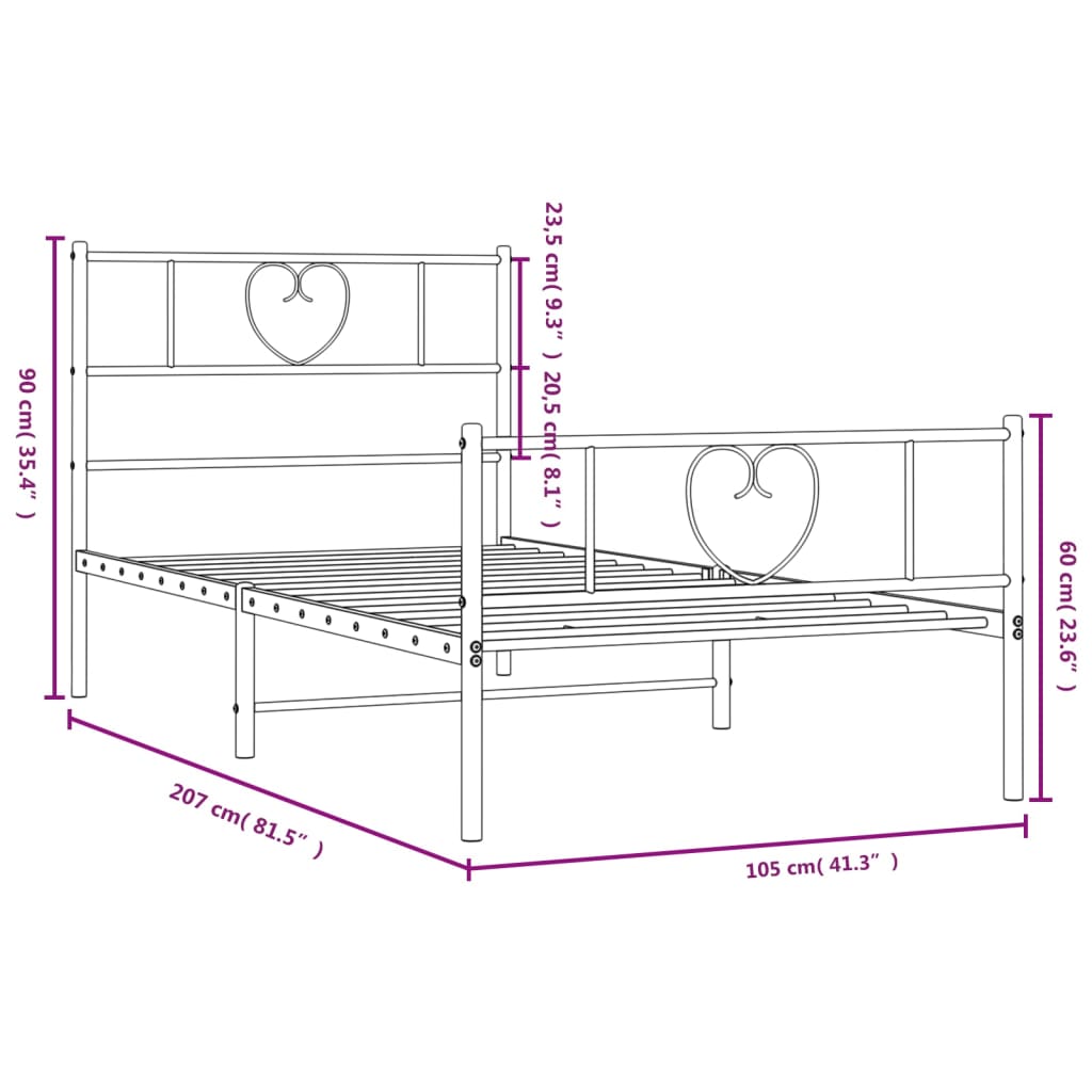 vidaXL Metal Bed Frame without Mattress with Footboard Black 100x200 cm