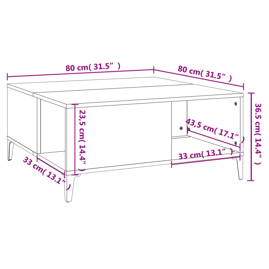 vidaXL Coffee Table Sonoma Oak 80x80x36.5 cm Engineered Wood