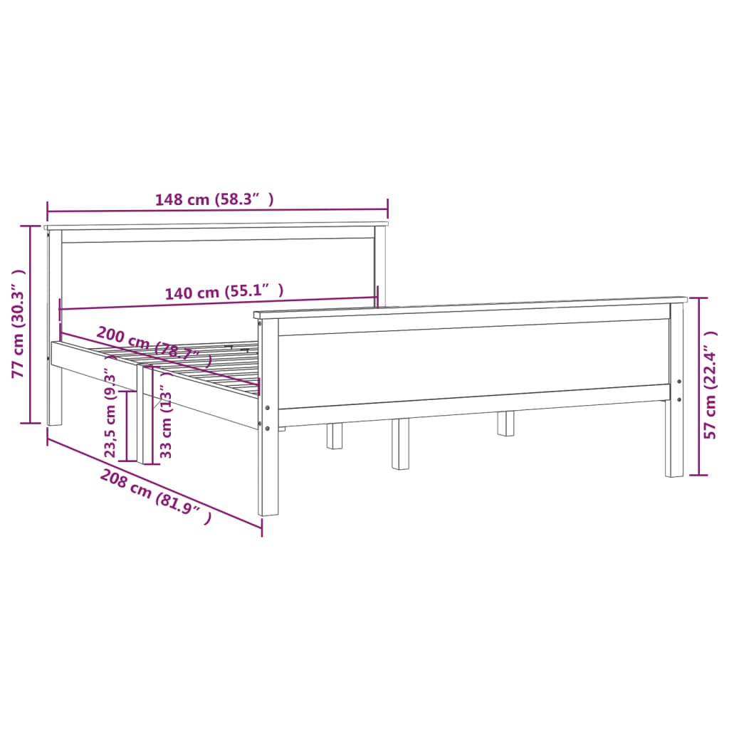 vidaXL Bed Frame without Mattress Honey Brown Solid Wood Pine 140x200 cm