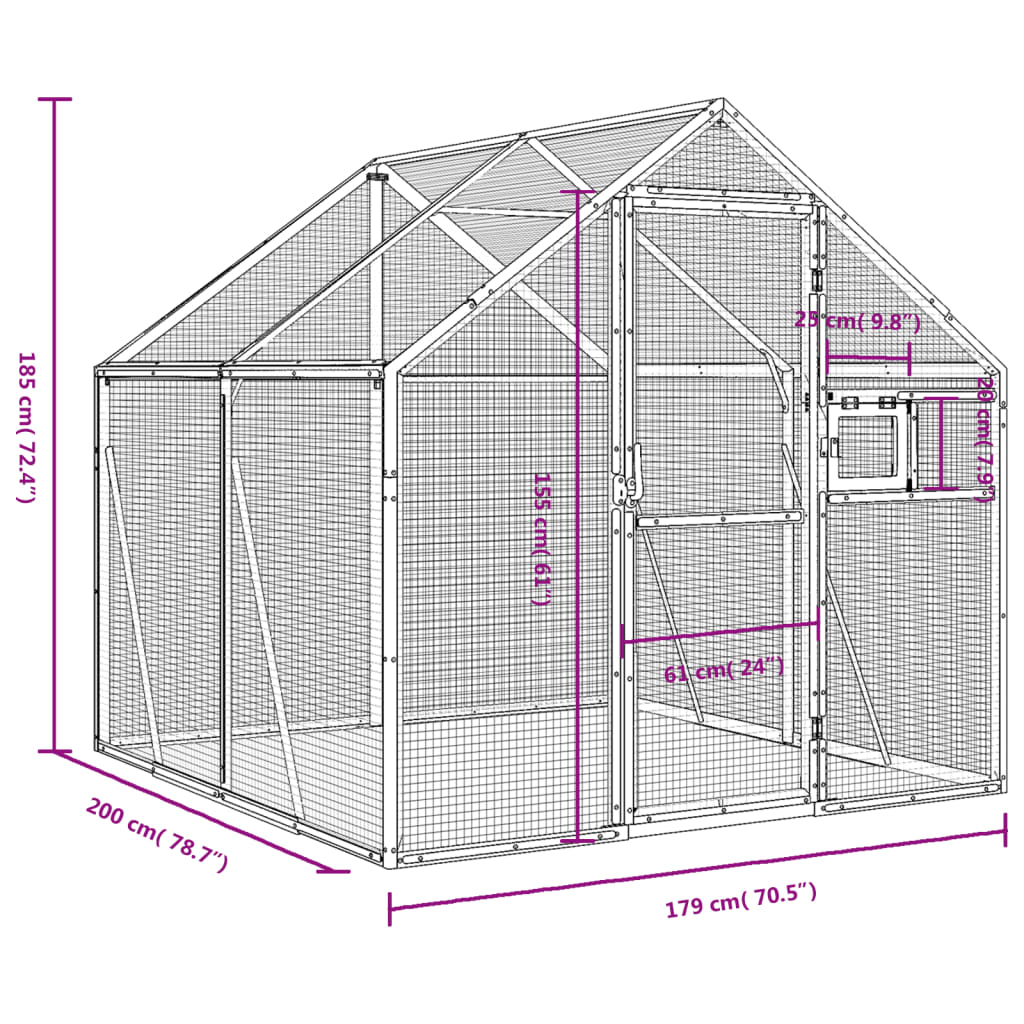 vidaXL Aviary Silver 1.79x2x1.85 m Aluminium