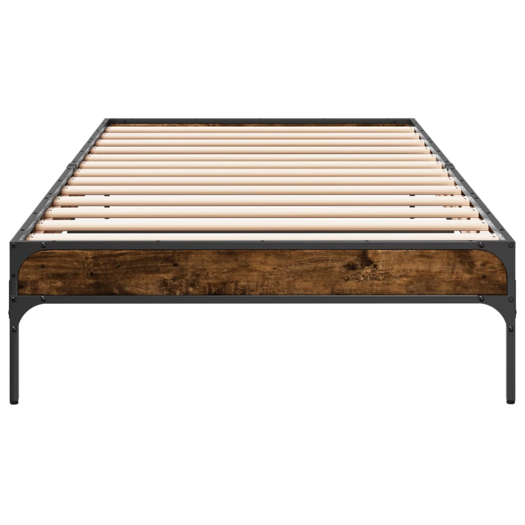 vidaXL Bed Frame Smoked Oak 75x190 cm Small Single Engineered Wood and Metal