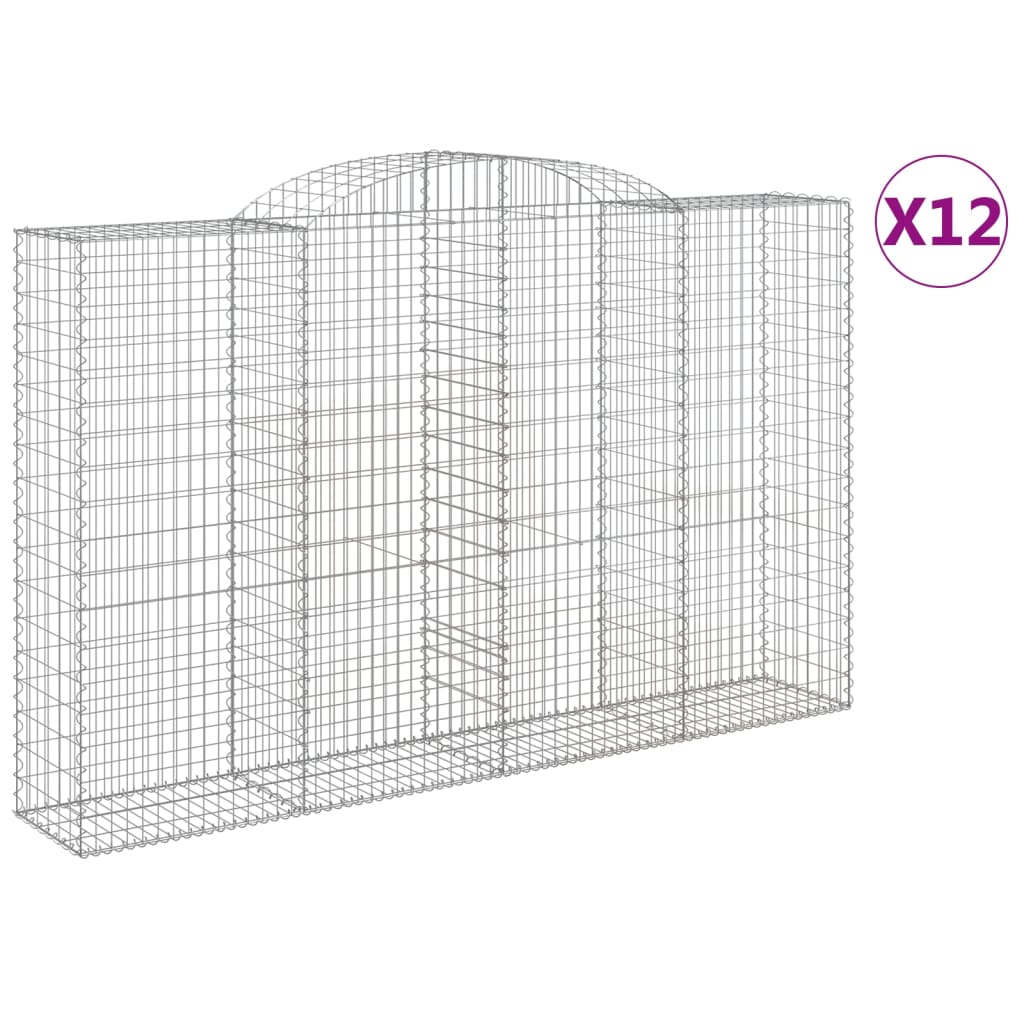 vidaXL Arched Gabion Baskets 12 pcs 300x50x180/200 cm Galvanised Iron