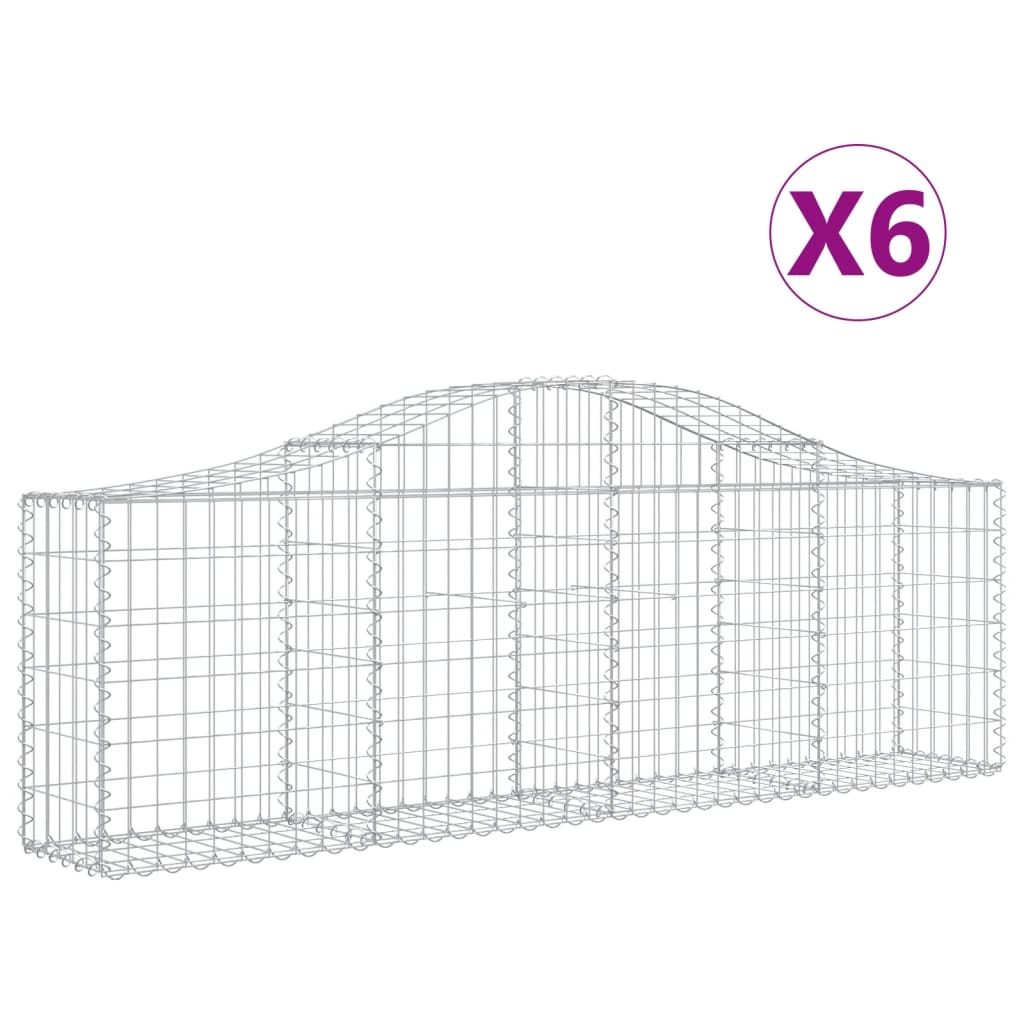 vidaXL Arched Gabion Baskets 6 pcs 200x30x60/80 cm Galvanised Iron