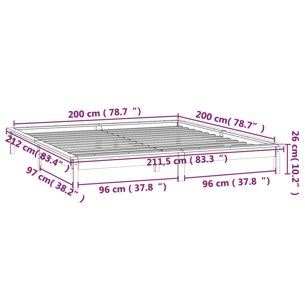 vidaXL LED Bed Frame without Mattress Grey 200x200 cm Solid Wood