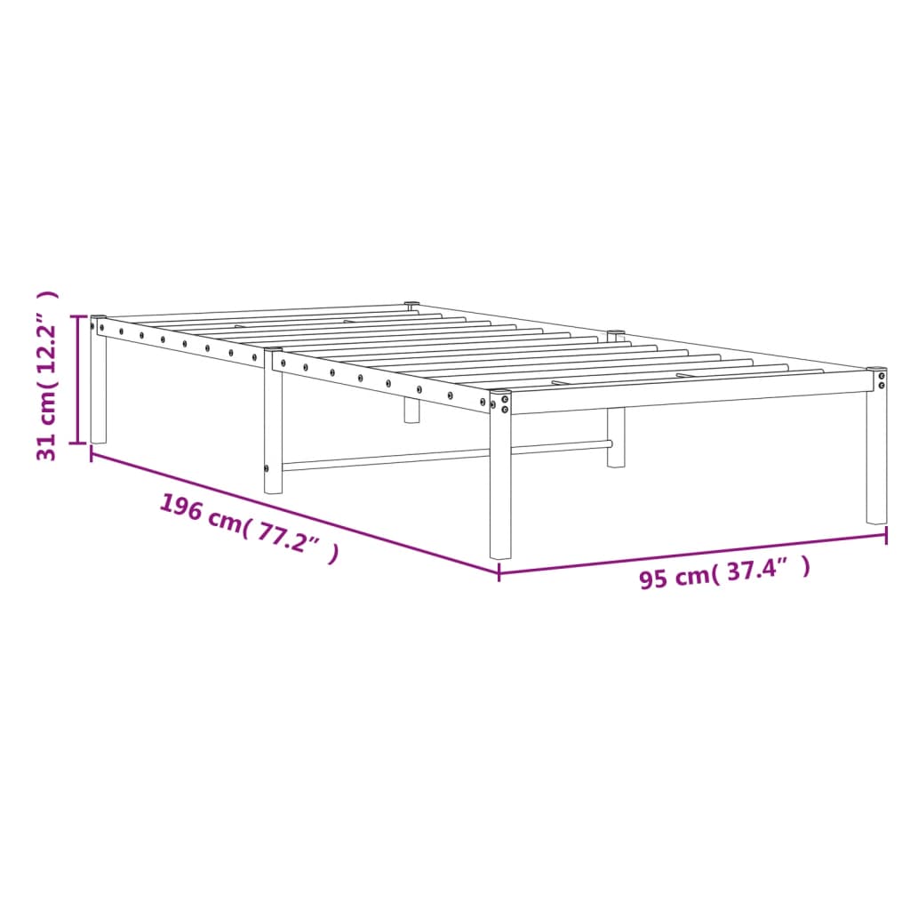 vidaXL Metal Bed Frame without Mattress Black 90x190 cm Single