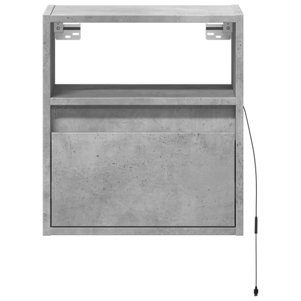 vidaXL Wall-mounted Bedside Cabinet with LED Lights Concrete Grey