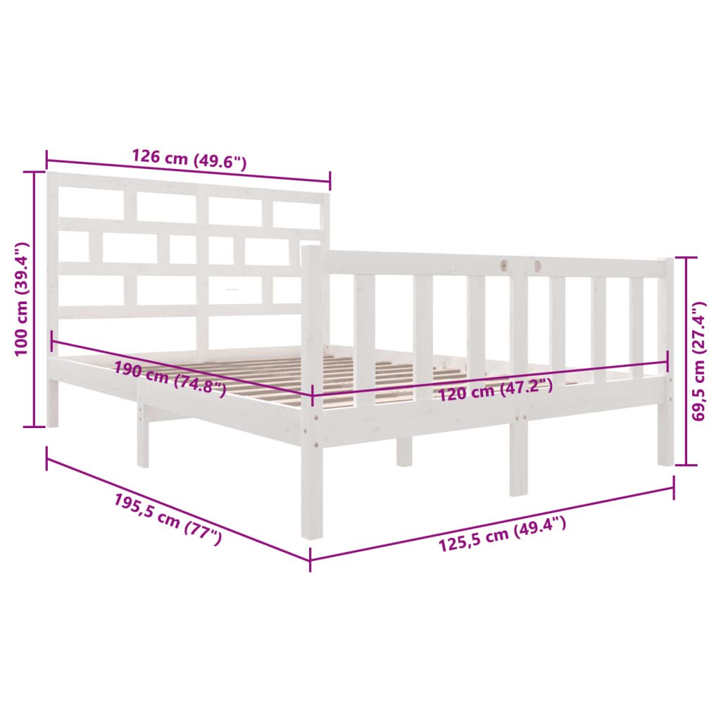 vidaXL Bed Frame without Mattress White Solid Wood 120x200 cm (810078+814185)