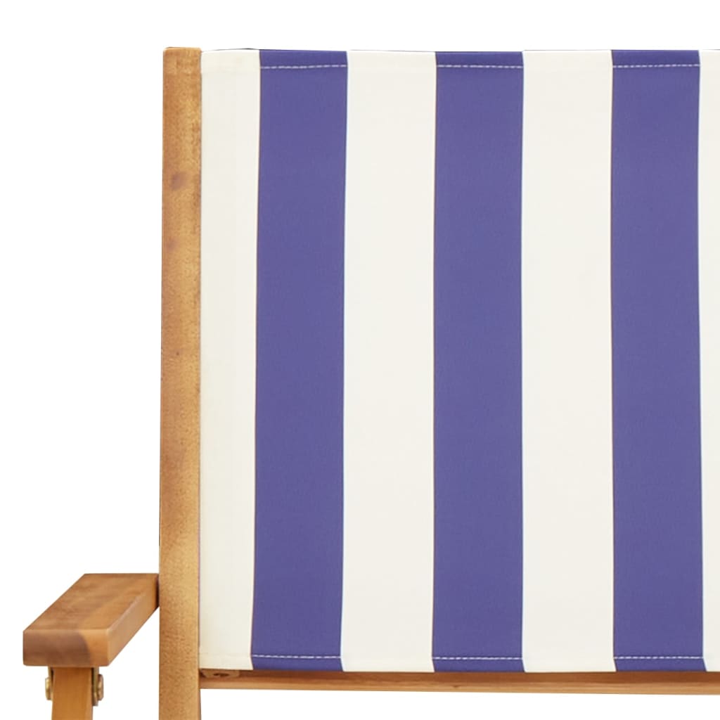 vidaXL Folding Garden Chairs 4 pcs Blue and White Fabric and Solid Wood