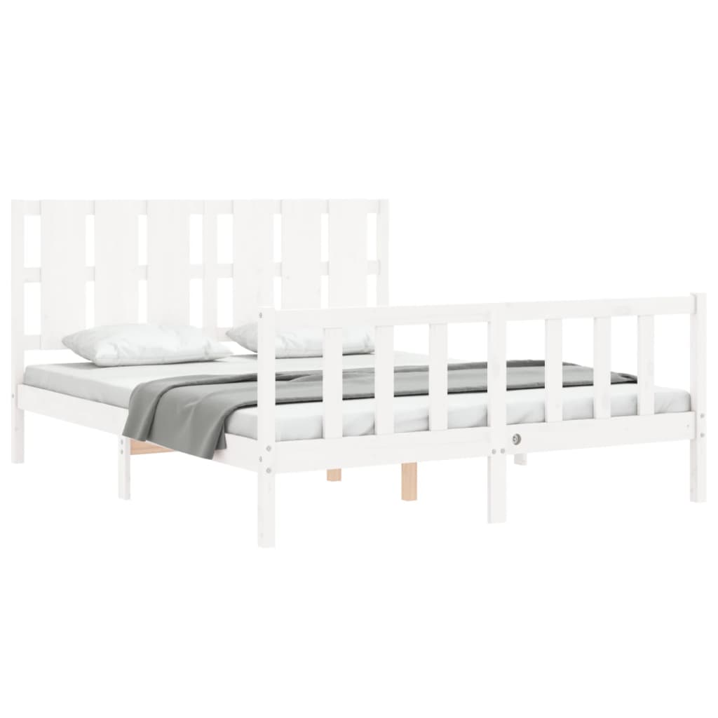 vidaXL Bed Frame without Mattress White King Size Solid Wood Pine